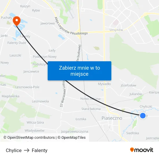 Chylice to Falenty map