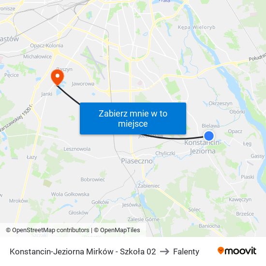 Konstancin-Jeziorna Mirków - Szkoła 02 to Falenty map