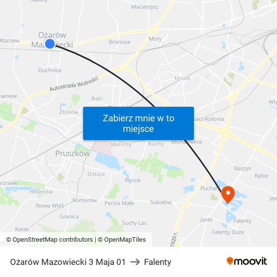 Ożarów Mazowiecki 3 Maja to Falenty map