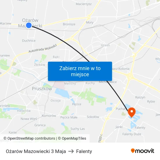 Ożarów Mazowiecki 3 Maja to Falenty map