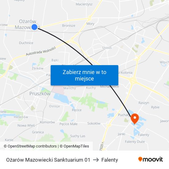 Ożarów Mazowiecki Sanktuarium to Falenty map