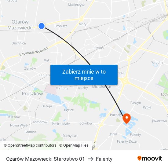 Ożarów Mazowiecki Starostwo to Falenty map