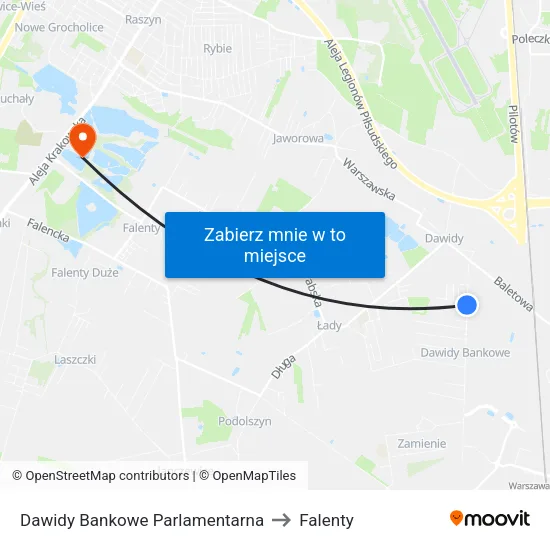 Dawidy Bankowe Parlamentarna to Falenty map