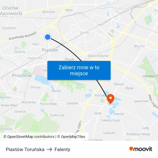 Piastów Toruńska to Falenty map