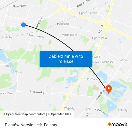 Piastów Norwida to Falenty map