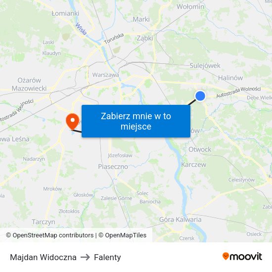 Majdan Widoczna to Falenty map