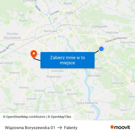 Wiązowna Boryszewska to Falenty map