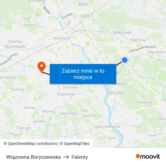 Wiązowna Boryszewska to Falenty map