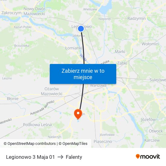 Legionowo 3 Maja to Falenty map