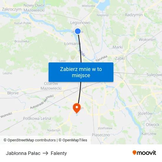 Jabłonna Pałac to Falenty map