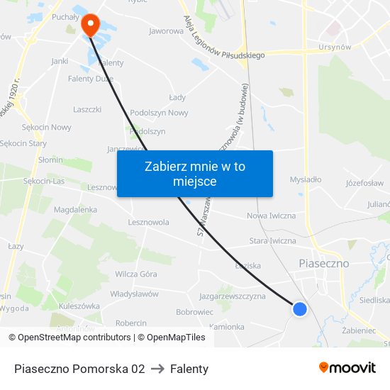 Piaseczno Pomorska 02 to Falenty map