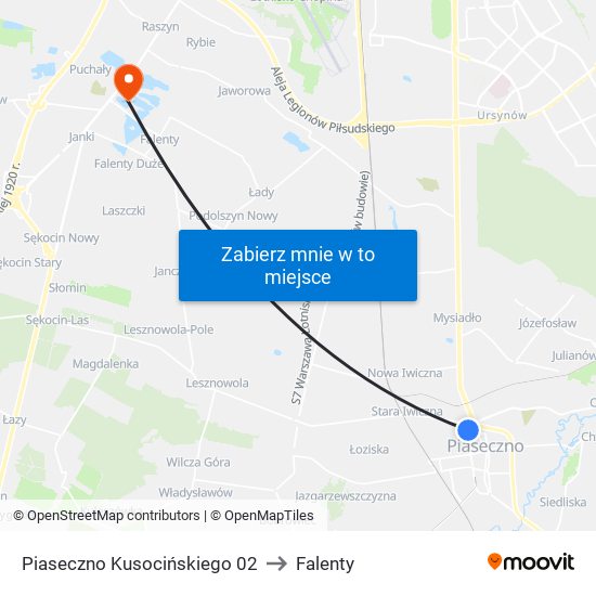 Piaseczno Kusocińskiego to Falenty map