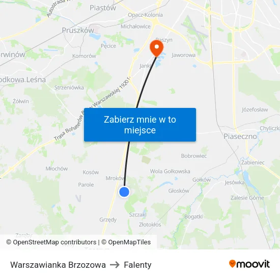 Warszawianka Brzozowa to Falenty map