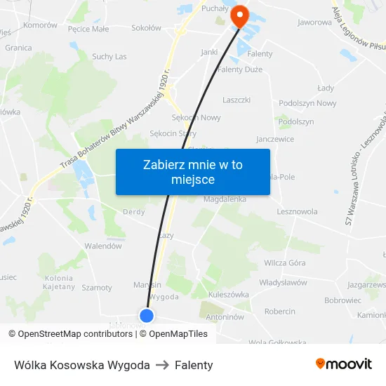Wólka Kosowska Wygoda to Falenty map