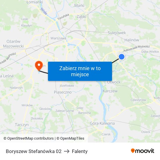 Stefanówka to Falenty map