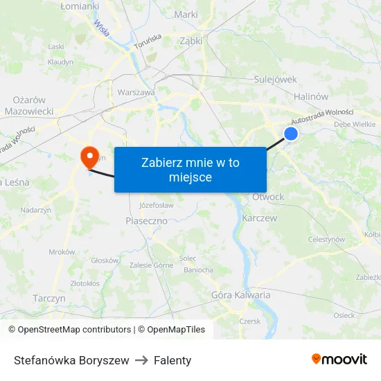 Stefanówka Boryszew to Falenty map