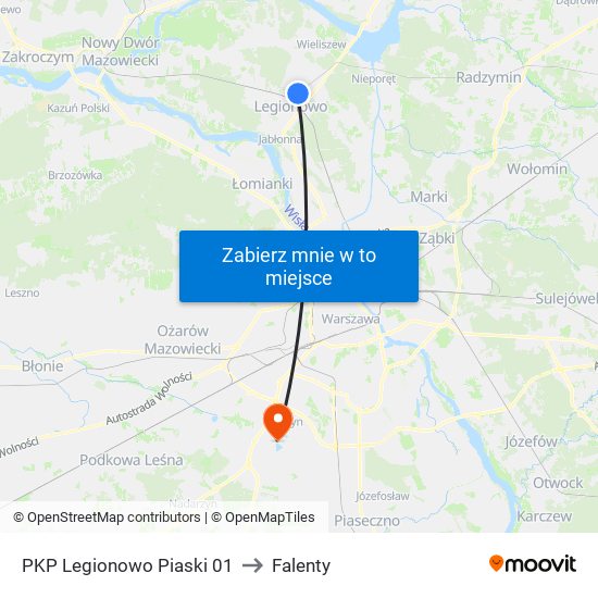 PKP Legionowo Piaski to Falenty map