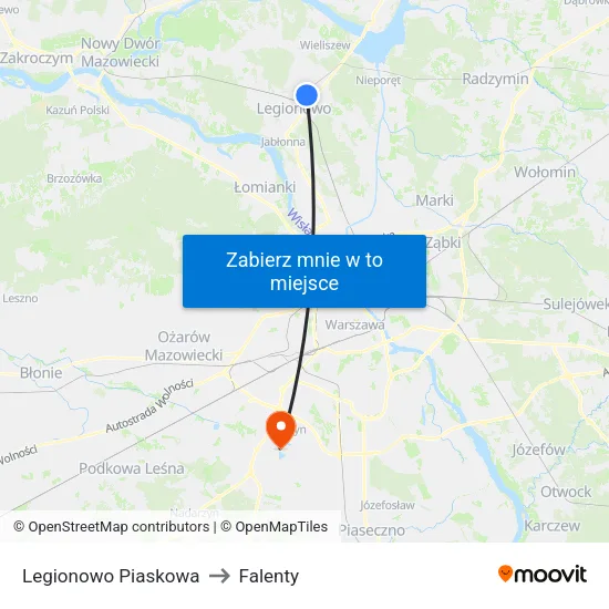 Legionowo Piaskowa to Falenty map