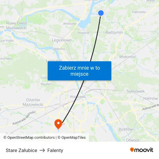 Stare Załubice to Falenty map
