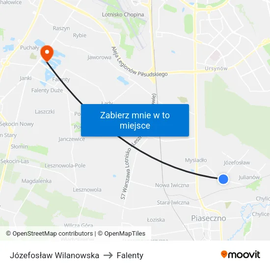 Józefosław Wilanowska to Falenty map