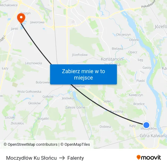 Moczydłów Ku Słońcu to Falenty map