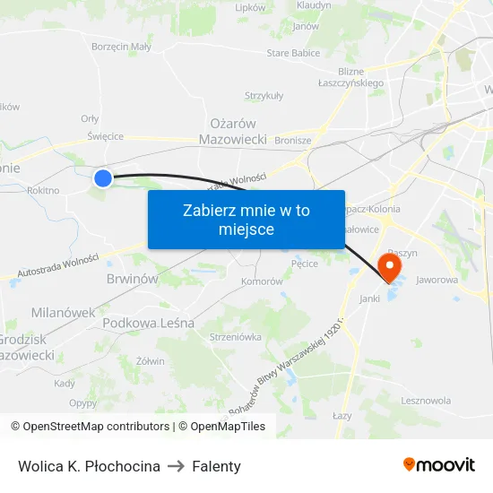 Wolica K. Płochocina to Falenty map