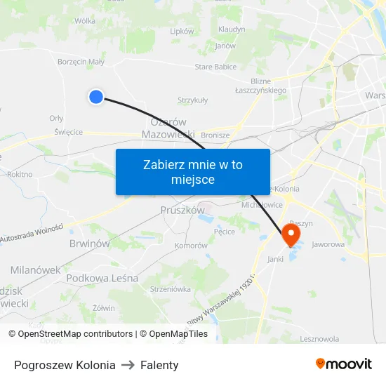 Pogroszew Kolonia to Falenty map