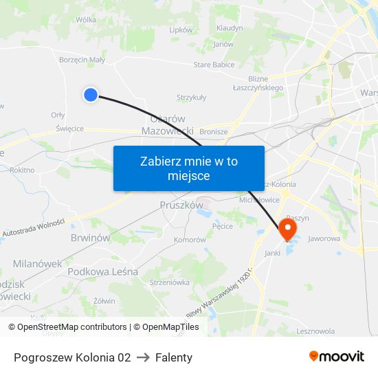 Pogroszew Kolonia to Falenty map