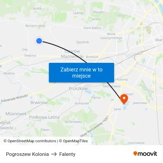 Pogroszew Kolonia to Falenty map