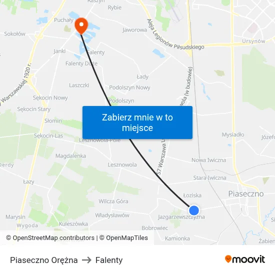 Piaseczno Orężna to Falenty map
