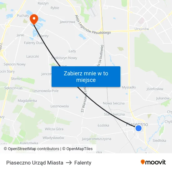 Piaseczno Urząd Miasta to Falenty map