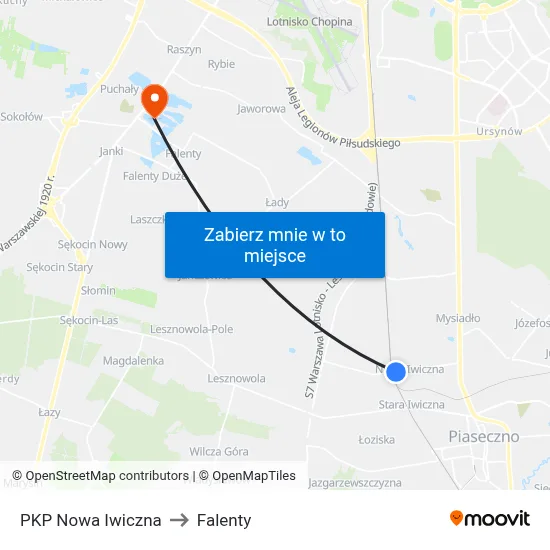 PKP Nowa Iwiczna to Falenty map