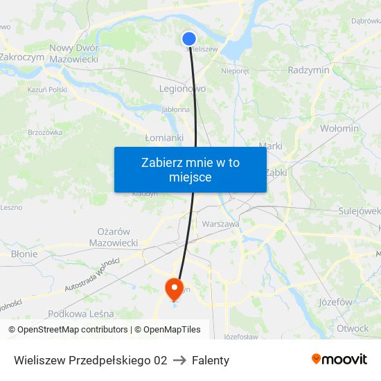 Wieliszew Przedpełskiego to Falenty map