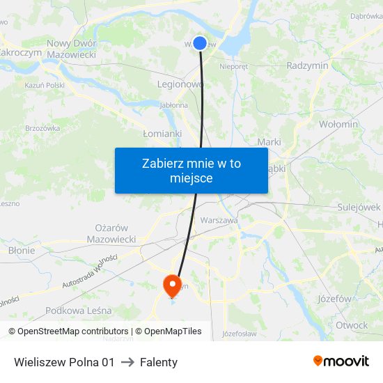 Wieliszew Polna to Falenty map