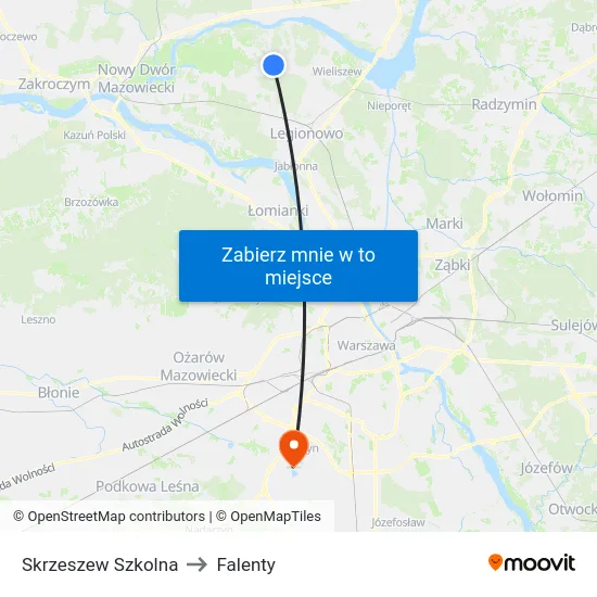 Skrzeszew Szkolna to Falenty map