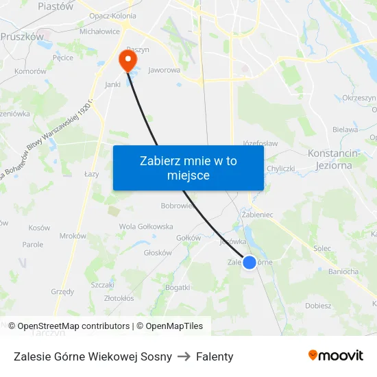 Zalesie Górne Wiekowej Sosny to Falenty map