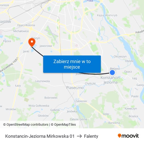 Konstancin-Jeziorna Mirkowska 01 to Falenty map