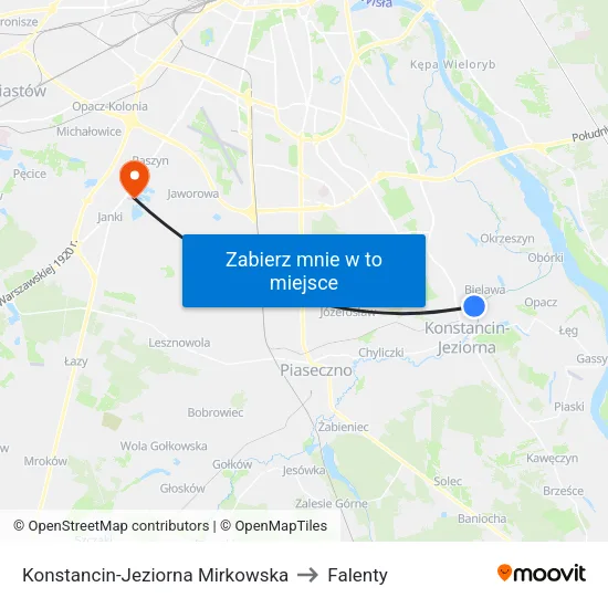 Konstancin-Jeziorna Mirkowska to Falenty map