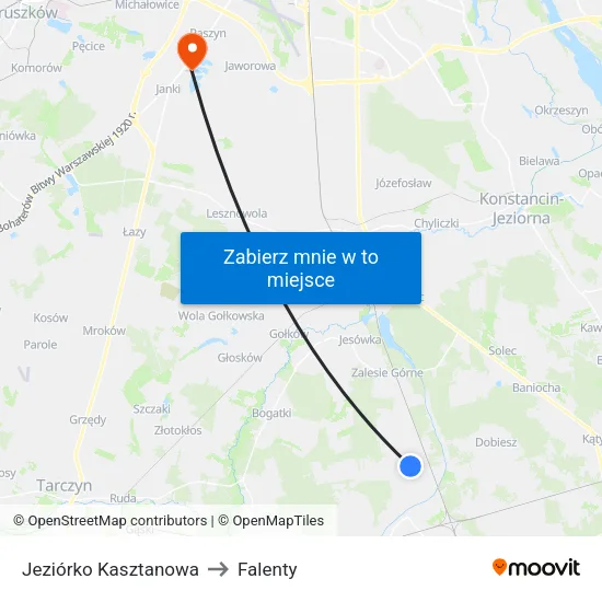 Jeziórko Kasztanowa to Falenty map