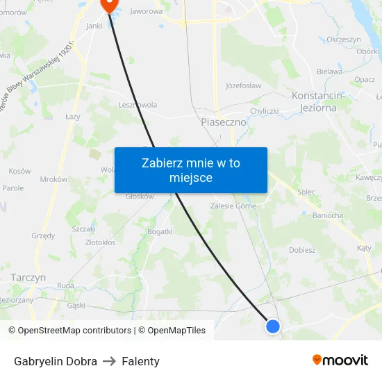Gabryelin Dobra to Falenty map