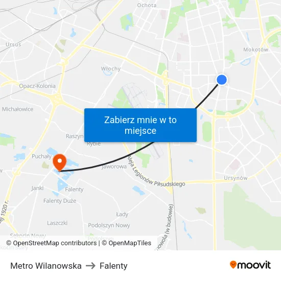 Metro Wilanowska to Falenty map