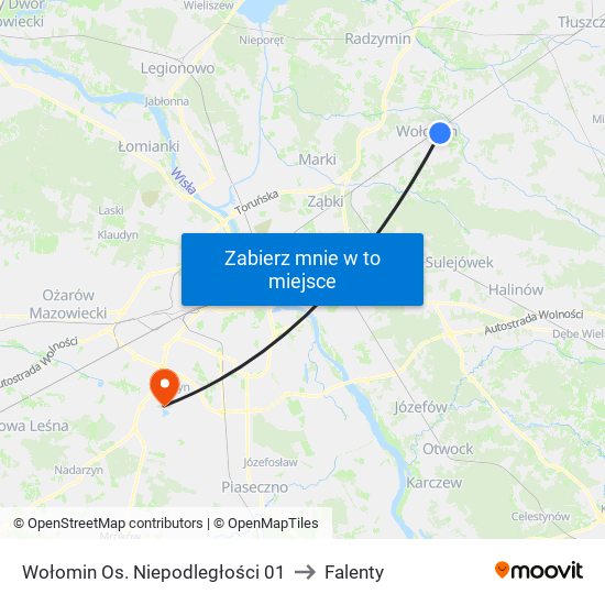 Wołomin Os. Niepodległości 01 to Falenty map