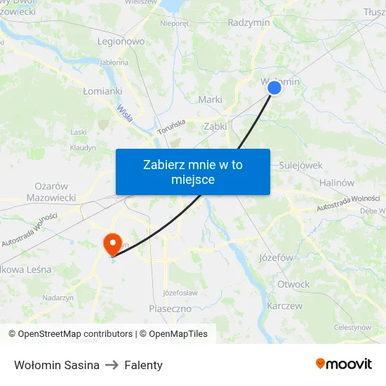 Wołomin Sasina to Falenty map