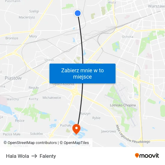 Hala Wola to Falenty map