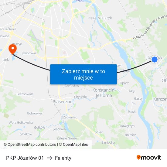 PKP Józefów 01 to Falenty map