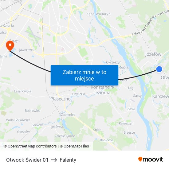 Otwock Świder 01 to Falenty map