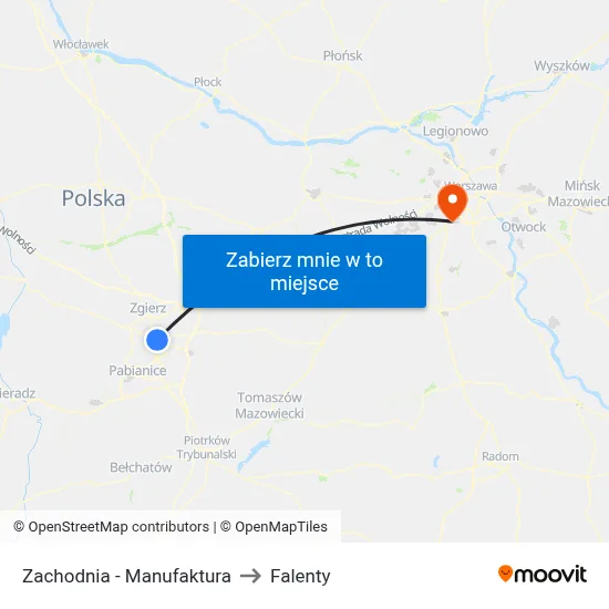 Zachodnia - Manufaktura to Falenty map