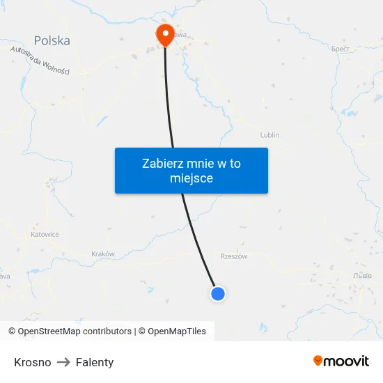Krosno to Falenty map
