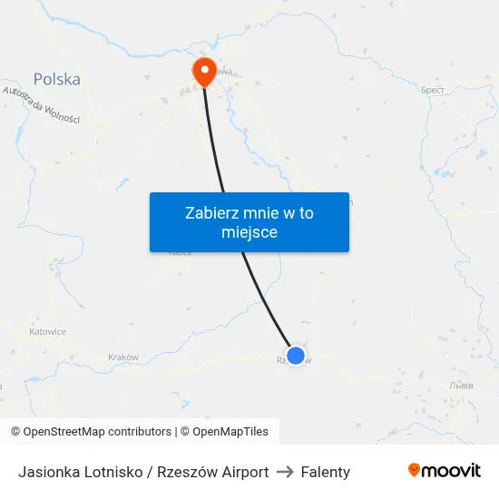 Jasionka Lotnisko / Rzeszów Airport to Falenty map