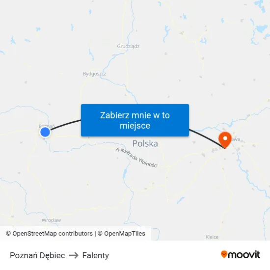 Poznań Dębiec to Falenty map